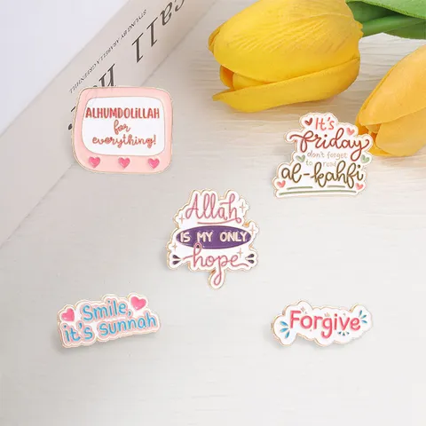 Islamic Inspirational Quote Brooch Zinc Alloy Enamel Pin Forgiveness Gratitude Faith Badge Muslim Fashion Accessories