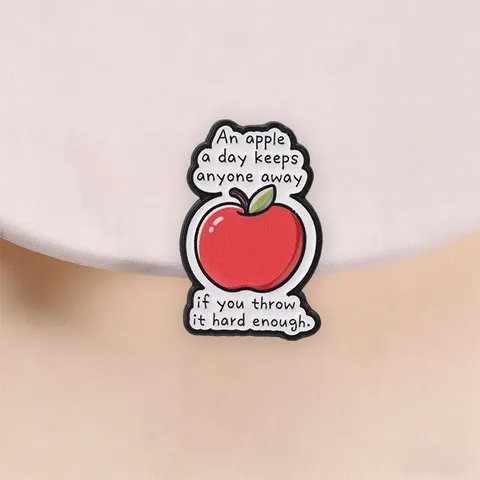 Funny Red Apple Enamel Brooch Pin Humorous English Quote Zinc Alloy Badge For Clothing Backpack Accessories Jewelry Gift Unisex