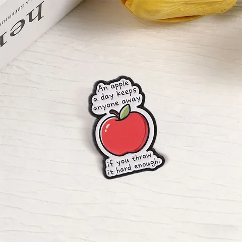 Funny Red Apple Enamel Brooch Pin Humorous English Quote Zinc Alloy Badge For Clothing Backpack Accessories Jewelry Gift Unisex