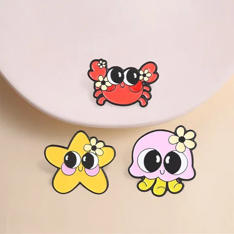 Cute Cartoon Sea Animal Enamel Pins Zinc Alloy Octopus Crab Starfish Brooch For Backpack Clothing Student Accessory Jewelry