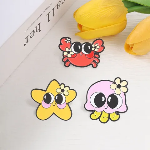 Cute Cartoon Sea Animal Enamel Pins Zinc Alloy Octopus Crab Starfish Brooch For Backpack Clothing Student Accessory Jewelry