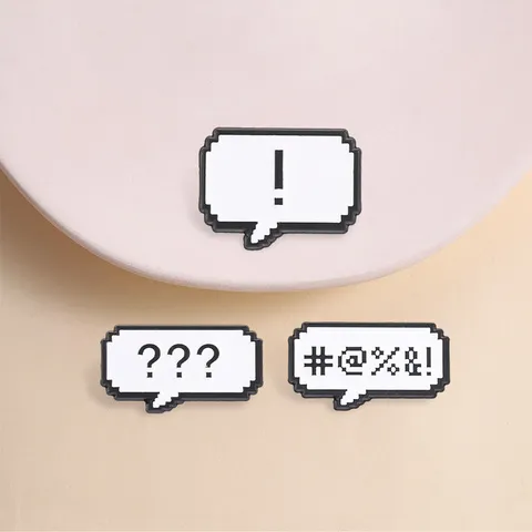 Retro Pixel Art Speech Bubble Metal Brooch Pin Exclamation Mark Question Mark Garbled Code Enamel Badge Clothes Accessory