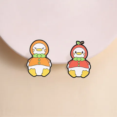 Cute Fruit Duck Zinc Alloy Brooch Baking Paint Enamel Pin Apple Orange Cartoon Duck Badge For Backpack Clothes Accessories Jewelry
