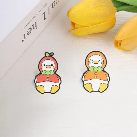 Cute Fruit Duck Zinc Alloy Brooch Baking Paint Enamel Pin Apple Orange Cartoon Duck Badge For Backpack Clothes Accessories Jewelry