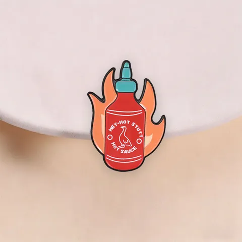 Funny Flame Hot Sauce Bottle Enamel Pin Duck Badge Zinc Alloy Brooch For Backpack Denim Jacket Decor Gift Jewelry