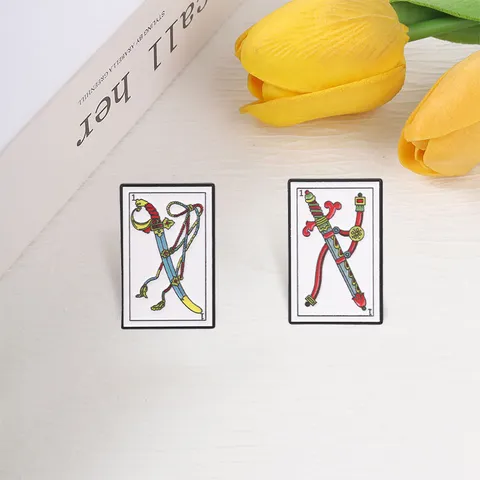 Vintage Tarot Zwaard Metalen Broche Set Zinklegering Emaille Pin Retro Kaart Ontwerp Rugzak Decor Badge Unisex