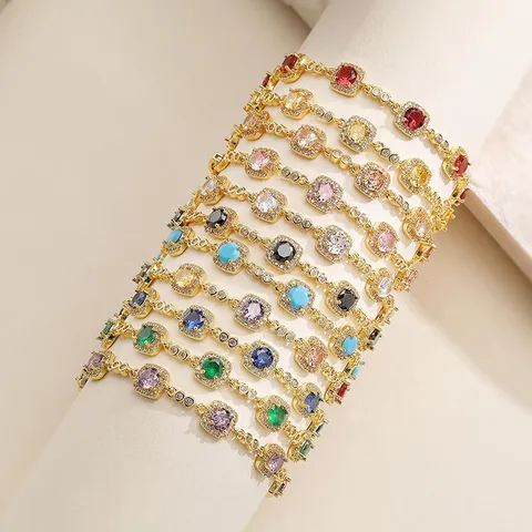 Exquisite Copper Zirconia Sugar Cube Splicing Bracelet For Women Gold Plated Geometric Bamboo Link Stacking Chain Bracelet Fashion Jewelry Gift Elegant Party Wrist Accessory