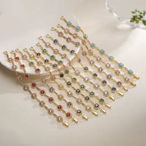 Exquisite Copper Zirconia Sugar Cube Splicing Bracelet For Women Gold Plated Geometric Bamboo Link Stacking Chain Bracelet Fashion Jewelry Gift Elegant Party Wrist Accessory