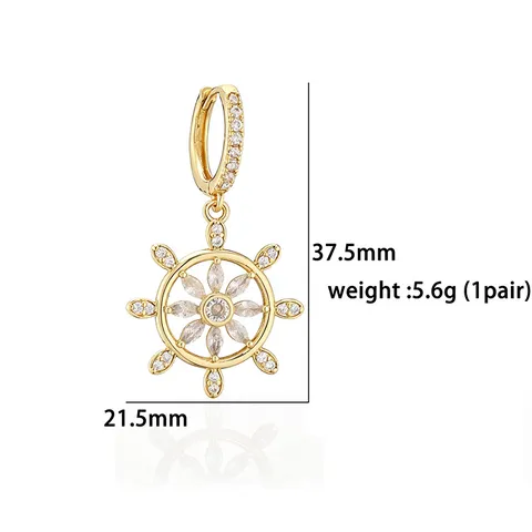 Gioielli Timone Nautico per Donna Rame Zirconia Hip Hop Bussola Ciondolo Collana Orecchini a Cerchio Accessori Moda Regalo