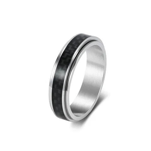 Unisex Stainless Steel Carbon Fiber Spinner Ring Rotatable Band Ring For Men Women Fashion Cool Jewelry Finger Ring Gift