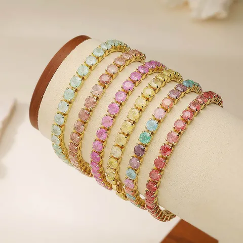 Elegant Copper Gold Plated Zirconia Tennis Bracelet For Women Luxury Candy Color Stackable Inlaid Rows Jewelry Bracelet Gift