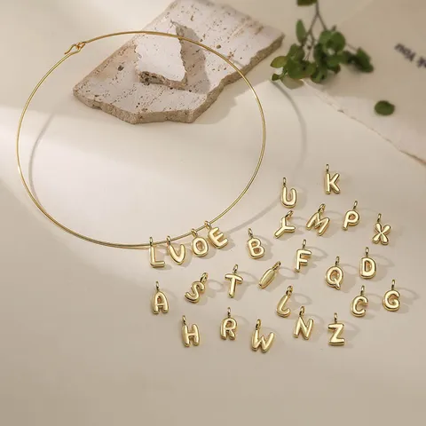 Minimalist Copper Gold Plated 3D Bubble Alphabet Initial Pendant Necklace DIY Jewelry Neck Ring Choker For Women