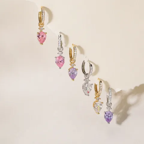 Elegante Koperen Peer Hart Vorm Strass Handoorbellen Zoete Waterdruppel Oorbellen Voor Vrouwen Luxe Feest Sieraden