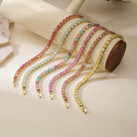 Elegant Copper Gold Plated Zirconia Tennis Bracelet For Women Luxury Candy Color Stackable Inlaid Rows Jewelry Bracelet Gift