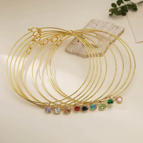 Edelstahl Kupfer Zirkonia Oval Geburtsstein Anhänger Choker Halskette Elegant Mehrfarbig Edelstein Halsring Für Damen