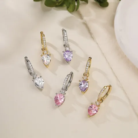 Elegante Koperen Peer Hart Vorm Strass Handoorbellen Zoete Waterdruppel Oorbellen Voor Vrouwen Luxe Feest Sieraden