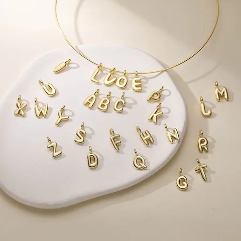 Minimalist Copper Gold Plated 3D Bubble Alphabet Initial Pendant Necklace DIY Jewelry Neck Ring Choker For Women
