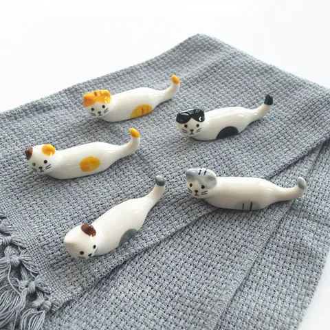 Repose-Baguettes Chat en Céramique Mignon Style Japonais Vaisselle Créative Support Cuillère Fourchette Animal Maison Hôtel Décoration de Table