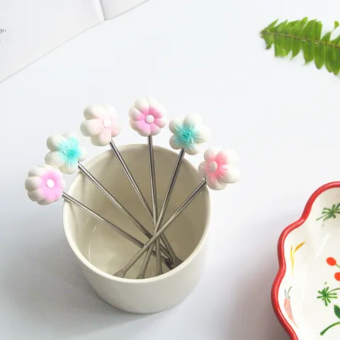 Creative Stainless Steel Fruit Fork Cute Resin Floral Lemon Pineapple Handle Dessert Cake Fork Tableware Set