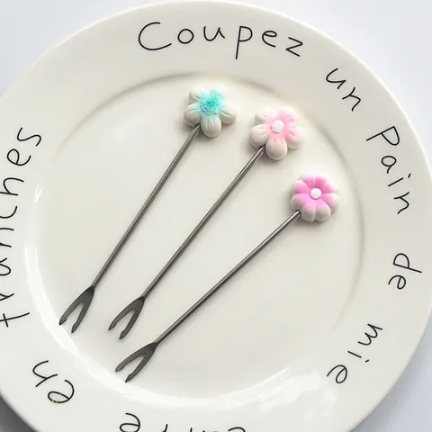 Creative Stainless Steel Fruit Fork Cute Resin Floral Lemon Pineapple Handle Dessert Cake Fork Tableware Set