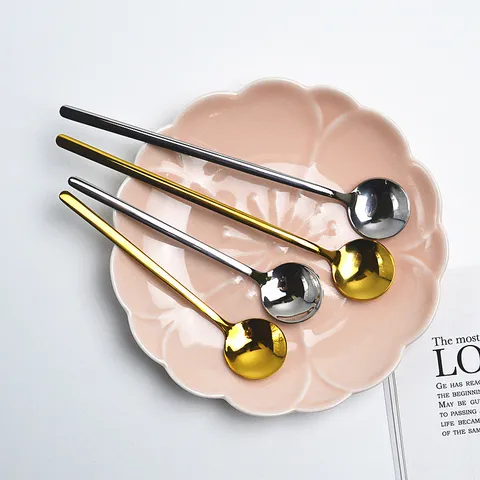 Cuillère à Café Minimaliste en Acier Inoxydable 304 Longue Courte Dorée Argentée Cuisine