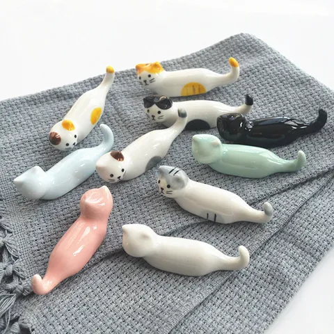 Repose-Baguettes Chat en Céramique Mignon Style Japonais Vaisselle Créative Support Cuillère Fourchette Animal Maison Hôtel Décoration de Table