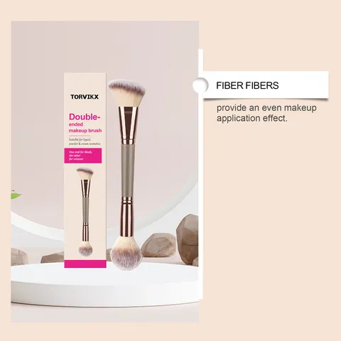 TORVIKX Dual Head Makeup Brush Professional Synthetic Fiber Bristles For Powder Blush Contour Face Cosmetic Beauty Tool