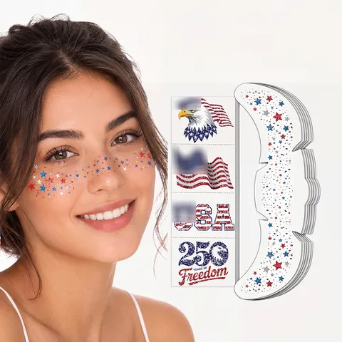 Patriotic American Theme Face Tattoo Stickers Glitter Stars Eagle Flag Stickers For Independence Day Sports Events Makeup