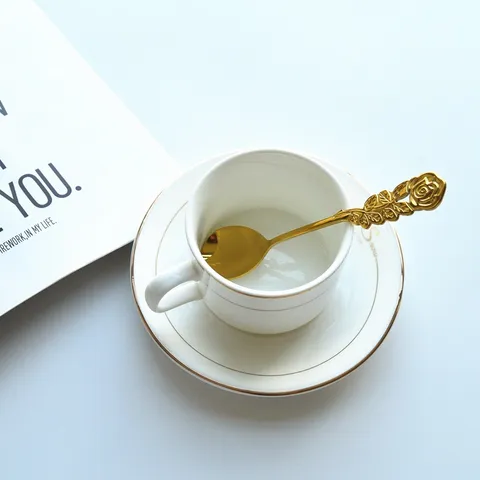 Stainless Steel Rose Handle Dessert Spoon Fruit Fork Mirror Polished Coffee Stirring Spoon Elegant Floral Tableware For Party