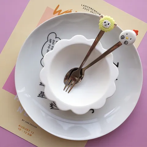 Cartoon Animal 304 Stainless Steel Fruit Fork Coffee Spoon Cute Pig Cow Chick Sheep Horse Shape Dessert Stirrer Tableware