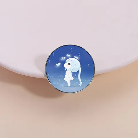 Aesthetic Ponytail Girl Enamel Pin Zinc Alloy Round Square Metal Badge Aesthetic Dreamy Lapel Pin For Backpack Apparel Accessory