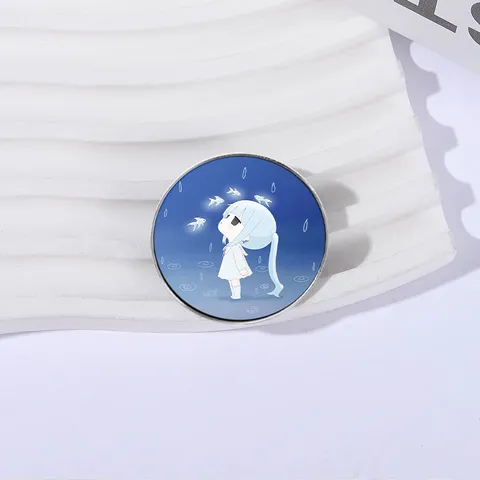 Aesthetic Ponytail Girl Enamel Pin Zinc Alloy Round Square Metal Badge Aesthetic Dreamy Lapel Pin For Backpack Apparel Accessory