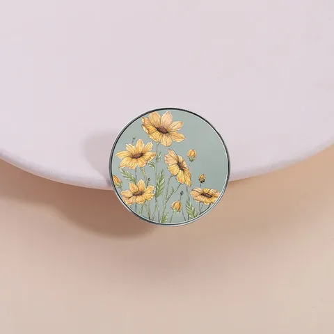 Vintage Zinc Alloy Round Sunflower Brooch Hand-Painted Floral Badge Metallic Clothes Lapel Pin Jewelry Accessory For Unisex Bag Decor