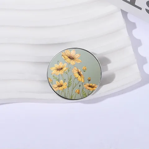 Vintage Zinc Alloy Round Sunflower Brooch Hand-Painted Floral Badge Metallic Clothes Lapel Pin Jewelry Accessory For Unisex Bag Decor