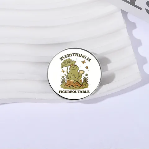 Retro Zen Frog Coffee Brooch Enamel Animal Badge Everything Is Figureoutable Pin Zinc Alloy Pastoral Badge Gift For Unisex