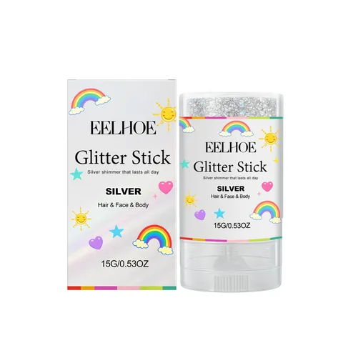 EELHOE Silver Glitter Stick Metallic Shimmer Sequins Face Body Hair Makeup Highlighter For Party Festival Women