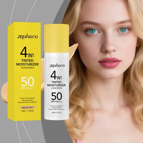 Zephoco 4 In 1 Crema Idratante Colorata Protezione Solare SPF 50 PA+++ Colore Naturale Fondotinta Impermeabile Correttore Donna