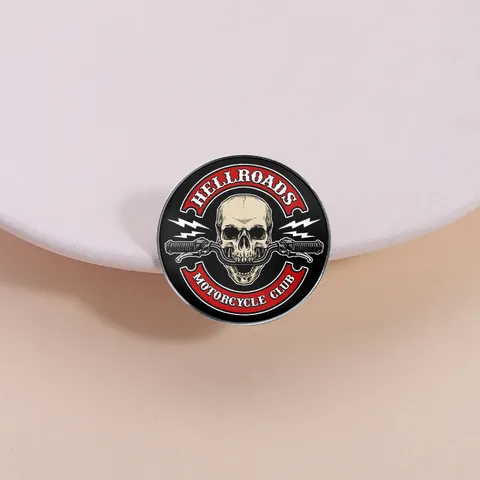 Spilla da Balia Retrò in Lega di Zinco Club Motociclistico con Teschio per Uomo Donna Distintivo Biker Rotondo Spilla da Risvolto Smaltata Accessori di Abbigliamento Punk