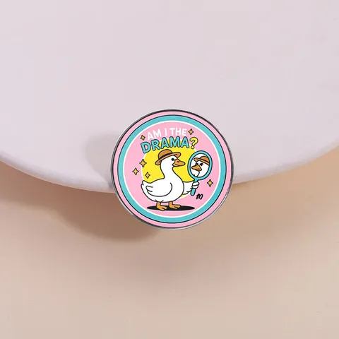 Funny Cartoon Animal Duck Zinc Alloy Brooch Badge Round Inscribed Letters Enamel Lapel Pin Creative Decorative Jewelry Pin For Backpack Clothes