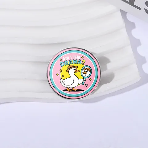 Funny Cartoon Animal Duck Zinc Alloy Brooch Badge Round Inscribed Letters Enamel Lapel Pin Creative Decorative Jewelry Pin For Backpack Clothes