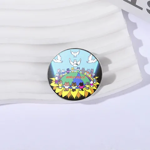 World Peace Zinc Alloy Brooch Badge Cartoon Cat Dove Earth Enamel Lapel Pin Fashion Geometric Animal Brooch Jewelry Gift For Clothes Bags