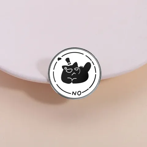 Zinc Alloy Creative Cartoon Cat No Yes Lettering Enamel Pin Round Metal Badge Brooch Accessory For Clothing Bag Unisex