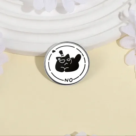 Zinc Alloy Creative Cartoon Cat No Yes Lettering Enamel Pin Round Metal Badge Brooch Accessory For Clothing Bag Unisex