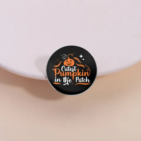 Vintage Zinc Alloy Round Halloween Pumpkin Brooch Badge Cute Letter Enamel Pin Jewelry Accessories For Backpack Decoration Unisex