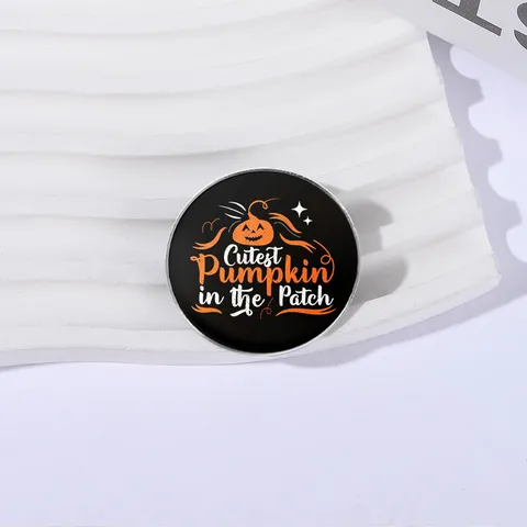 Vintage Zinc Alloy Round Halloween Pumpkin Brooch Badge Cute Letter Enamel Pin Jewelry Accessories For Backpack Decoration Unisex