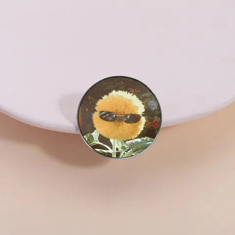 Funny Sunglasses Sunflower Zinc Alloy Brooch Pin Retro Round Square Cartoon Plant Badge Enamel Painted Lapel Pin Accessory