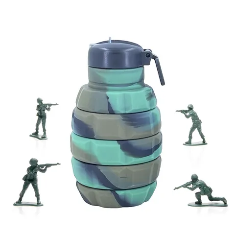 Creative Grenade Shaped Collapsible Silicone Water Bottle Portable Foldable Camouflage Sports Kettle Outdoor Travel Gym Cup