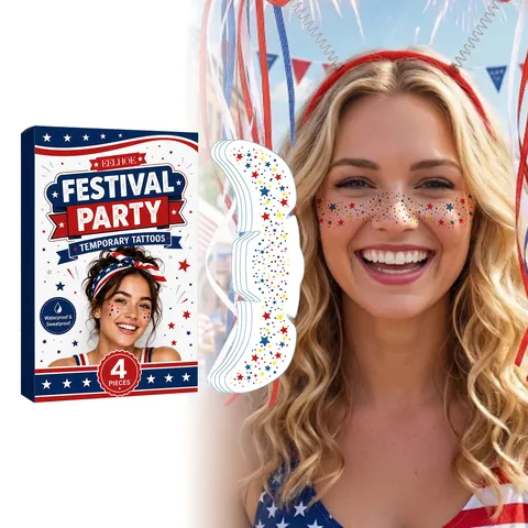 Independence Day Temporary Tattoo Stickers Star Dots Waterproof Sweatproof Facial Decor For Women Men Party Celebrating Event