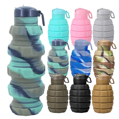 Creative Grenade Shaped Collapsible Silicone Water Bottle Portable Foldable Camouflage Sports Kettle Outdoor Travel Gym Cup