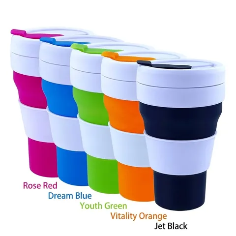 Tazza da Caffè Pieghevole in Silicone Portatile da 16 once Bottiglia d'acqua da Viaggio Riutilizzabile Senza BPA